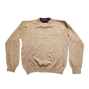 Tommy Hilfiger Crewneck Sweater Mens Large Tan Cotton Knit Preppy Logo
